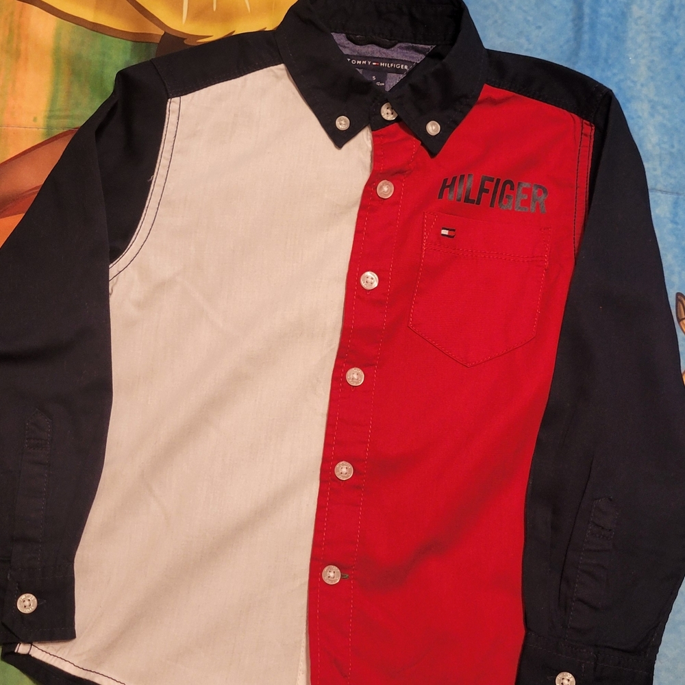 Tommy Hilfiger Kids Red, White, and Blue Button Down Shirt